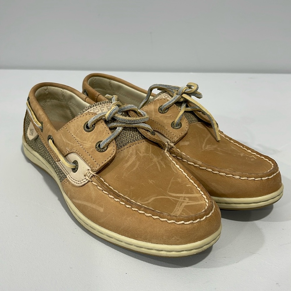 Sperry Rosefish Boat Shoes size 8 nubuck leather tan color
